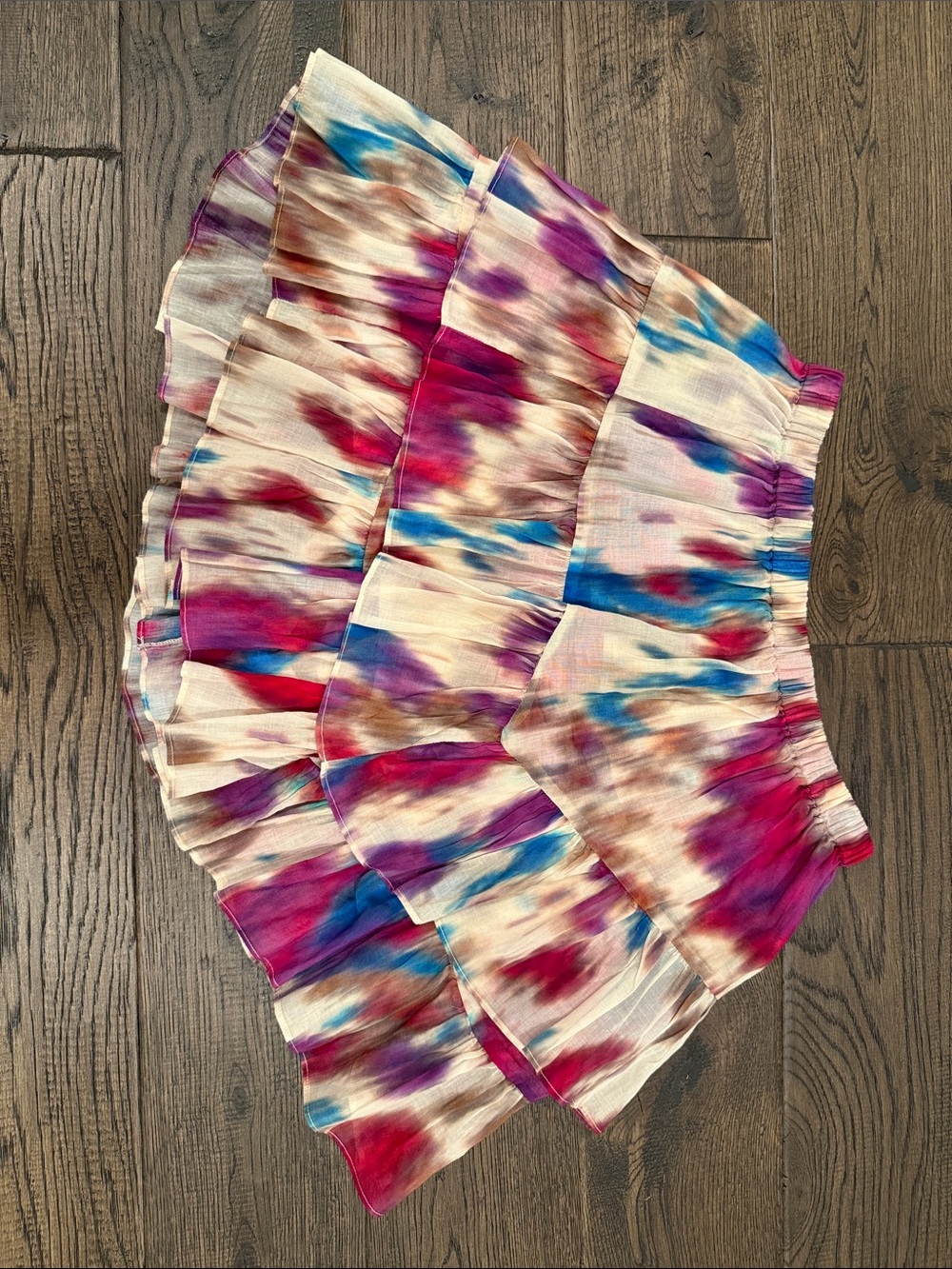 Marant Etoile Tie-Dye Tiered Ruffle Skort - Beige/Raspberry